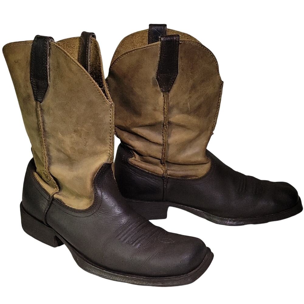 Ariat Rambler Tan Brown Square Toe Western Cowboy Distressed Boots Mens 10D.